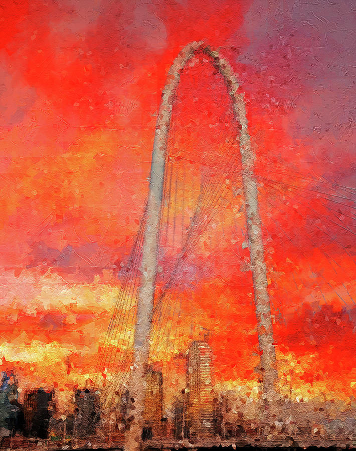 Dallas Sunset Bridge Painting Painting by Dan Sproul