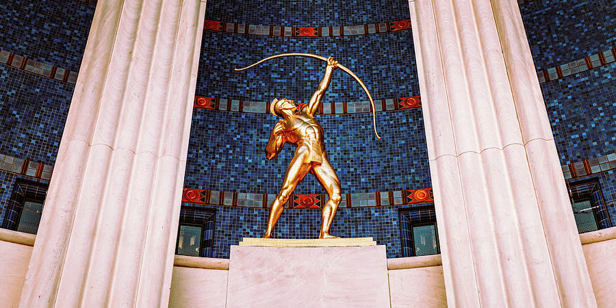 Architecture Photograph - Dallas Tejas Warrior At The Hall Of State - Panoramic Format by Gregory Ballos
