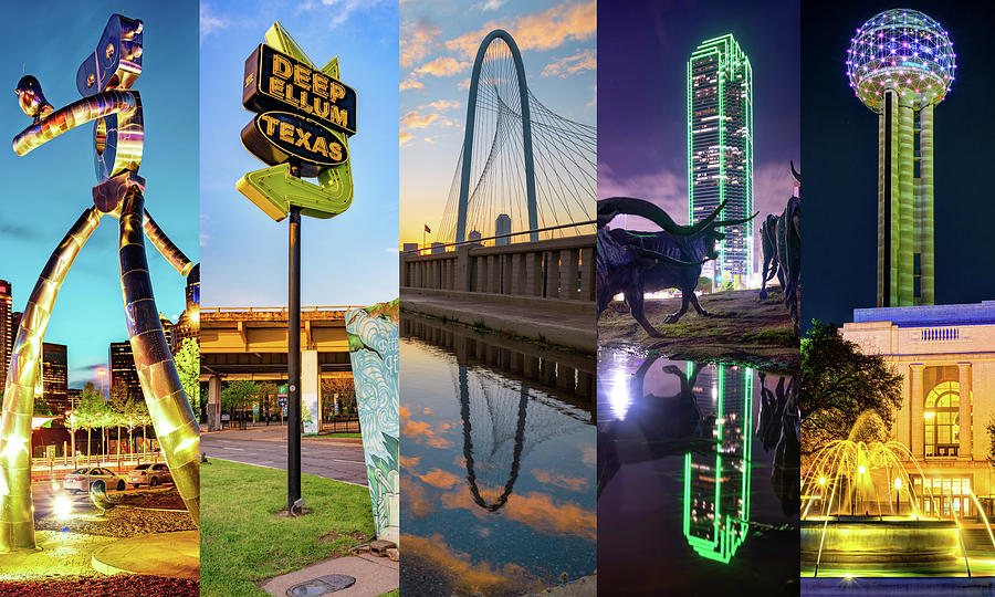 Dallas Skyline Photograph - Dallas Texas City Collage - Landmarks and Icons by Gregory Ballos