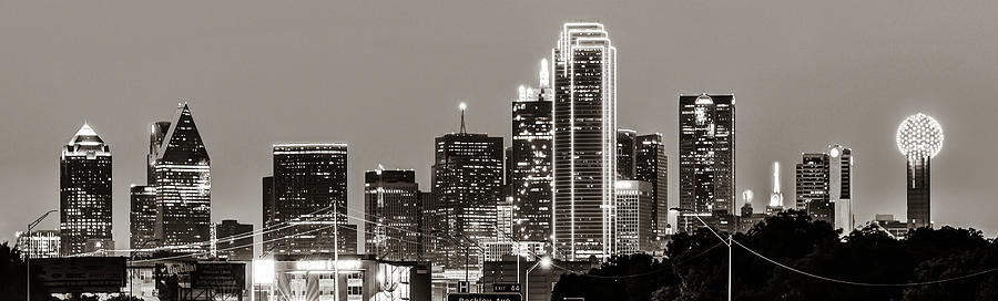 Dallas Texas City Skyline Panorama In Classic Sepia Photograph