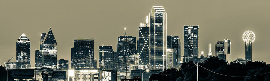 Dallas Texas City Skyline Panorama In Sepia Photograph by Gregory Ballos