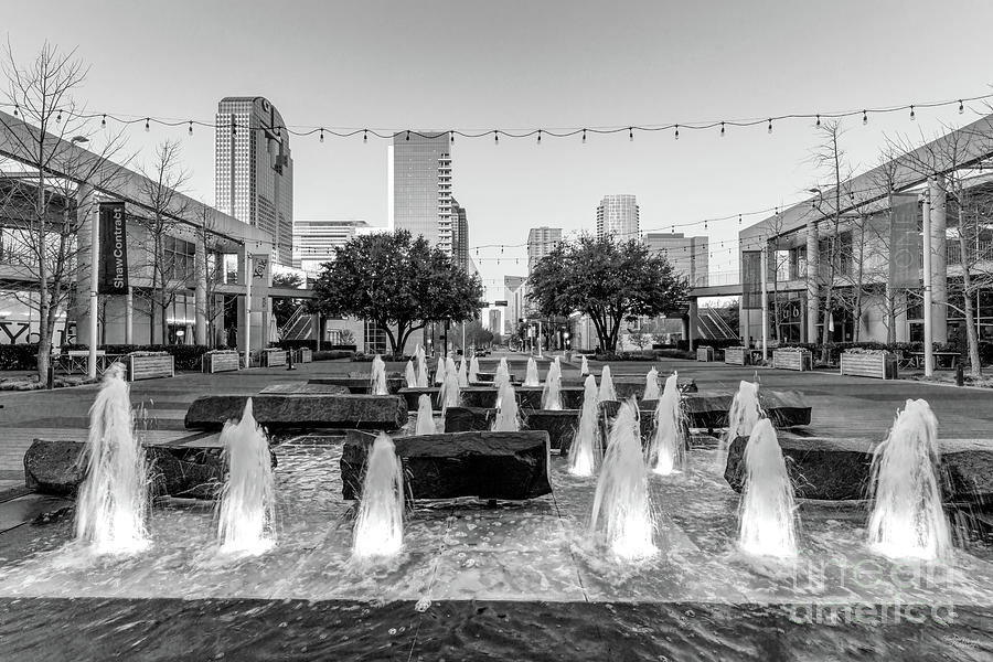 Dallas Texas One Arts Fountains Grayscale Photograph by Jennifer White