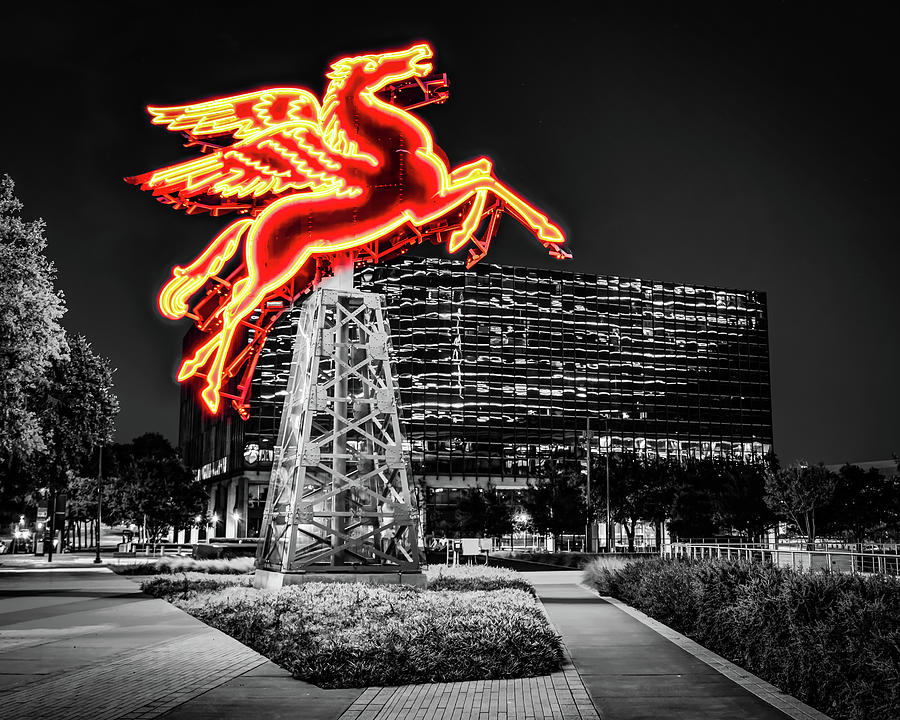 Dallas Texas Selectively Colored Red Pegasus Rising Photograph by Gregory Ballos