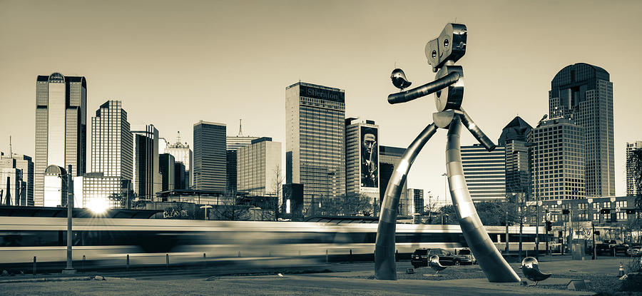 Dallas Texas Sepia Skyline and Traveling Man Photograph by Gregory Ballos