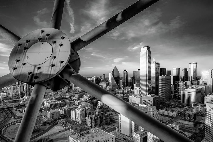Dallas Texas Skyline From Reunion Tower in Black and White Photograph by Gregory Ballos