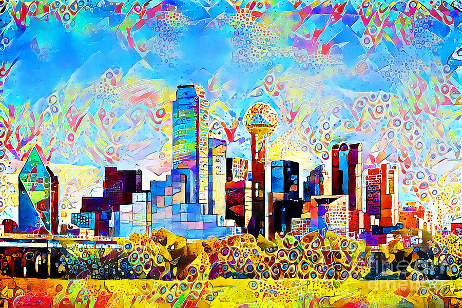 Dallas Texas Skyline in Contemporary Vibrant Happy Color Motif 20200430 ...