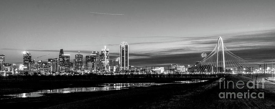 Dallas Texas Skyline Twilight Morning Grayscale Photograph by Jennifer White