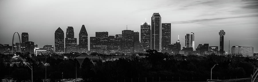 Dallas Texas Skyscraper Skyline Wide Angle Panorama - Black and White Edition Photograph by Gregory Ballos