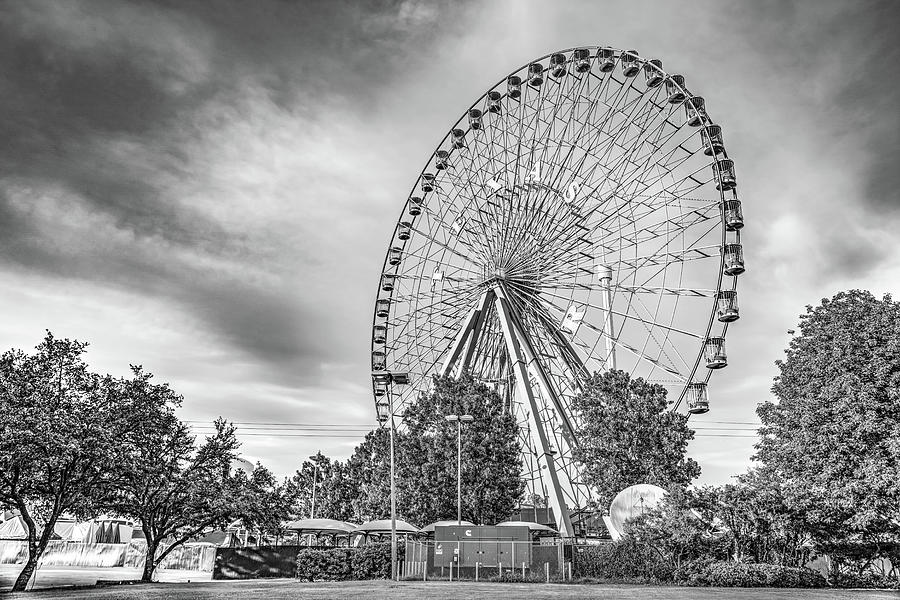 Dallas Texas Star Ferris Wheel at Fair Park in Black and White Photograph by Gregory Ballos