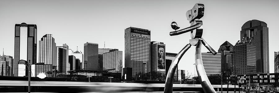 Dallas Texas Traveling Man and City Skyline Monochrome Panorama Photograph by Gregory Ballos