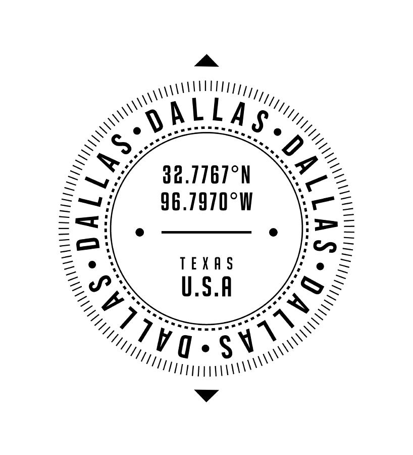 Dallas, Texas, USA - 1 - City Coordinates Typography Print - Classic, Minimal Digital Art by Studio Grafiikka