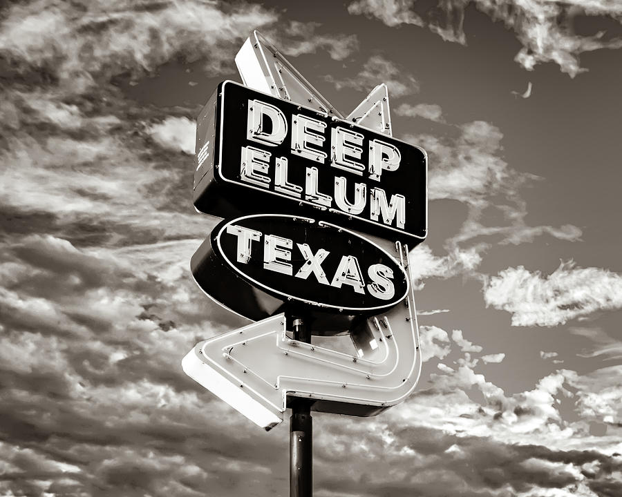 Dallas Texas Photograph - Dallas Texas Vintage Neon In Deep Ellum - Sepia by Gregory Ballos