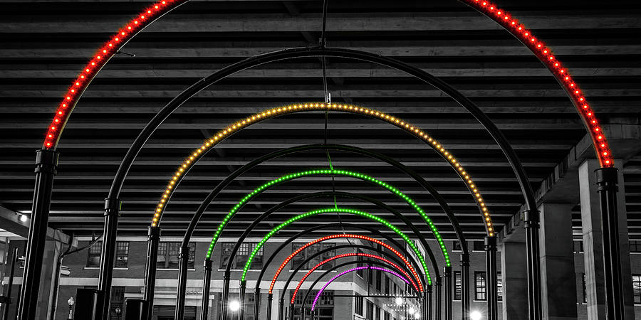 Dallas Texas West End Selective Color Neon Arches Panorama Photograph by Gregory Ballos