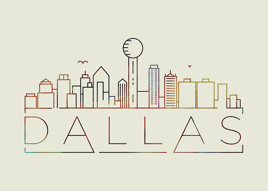 Dallas Thin Line City Skyline Fun Colorful Art Series Mixed Media by ...