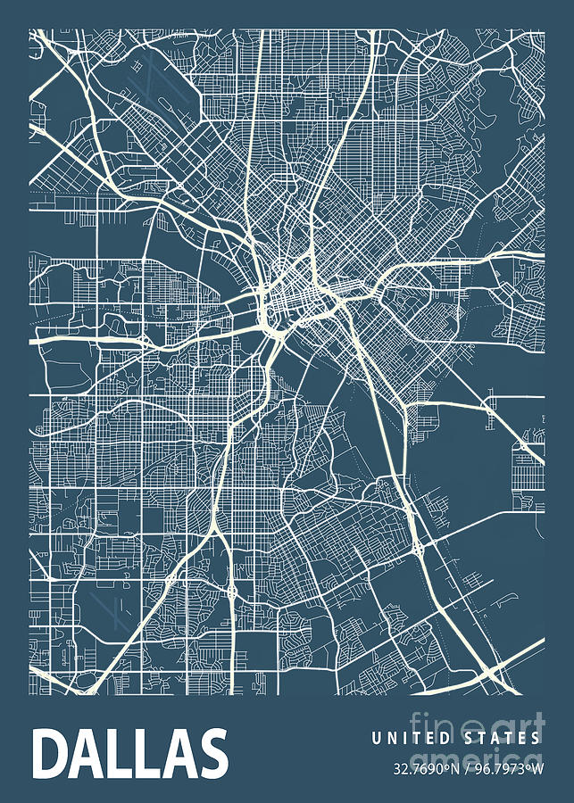 Dallas - United States Blueprint City Map Digital Art by Tien Stencil ...