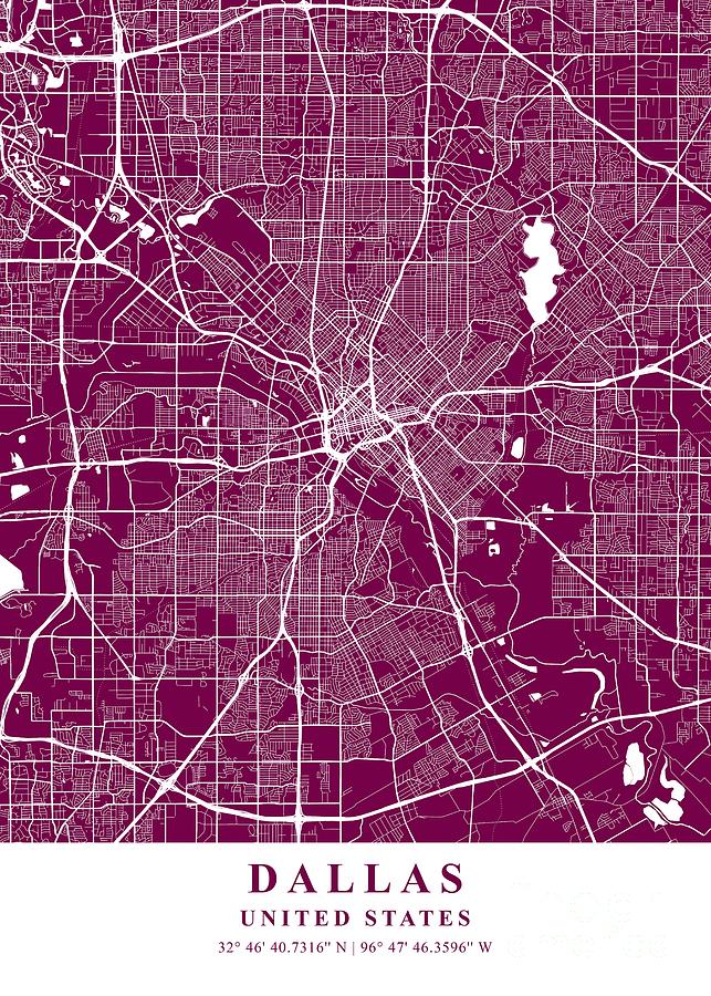 Dallas United States Plum Plane Map Photograph By Tien Stencil Pixels 9334