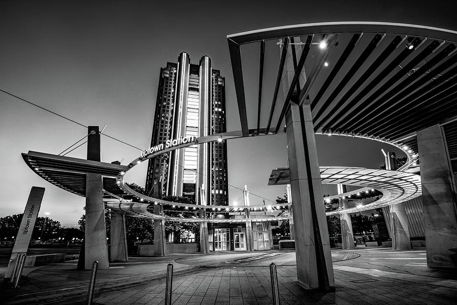 Dallas Uptown Station at Dawn in Black and White Photograph by Gregory Ballos