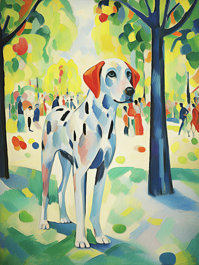 Dalmatian dog walking in the park 01 - Madeleine Macke Painting by Madeleine Macke