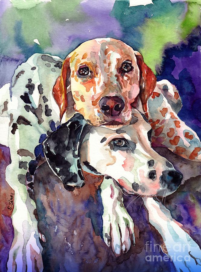 Dalmatian Painting - Dalmatians On Purple Blanket by Suzann Sines