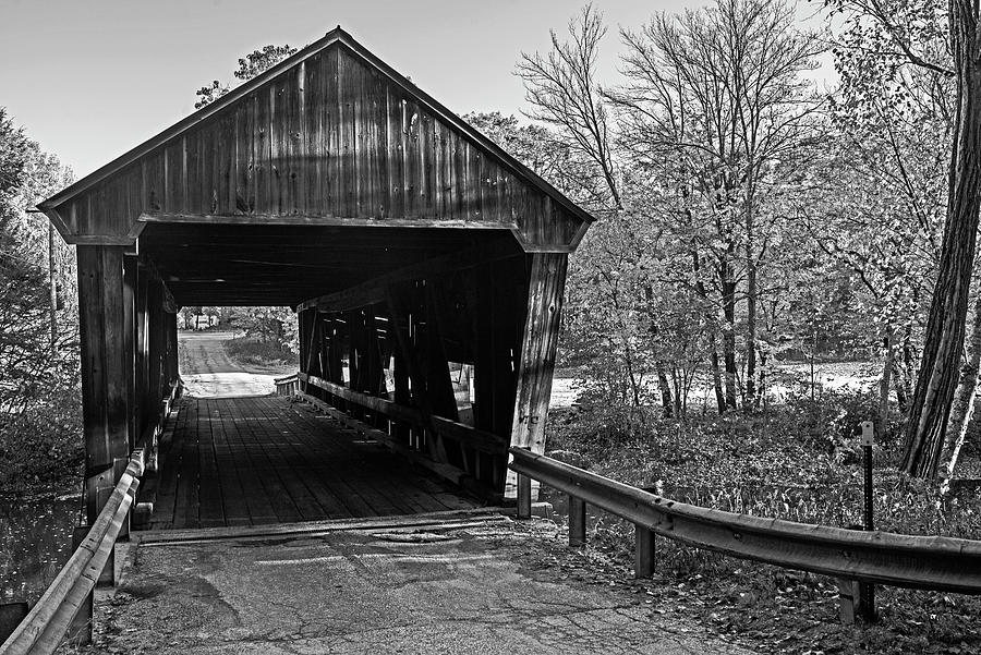 Dalton Covered Bridge in Fall Foliage Warner NH Black and White Photograph by Toby McGuire