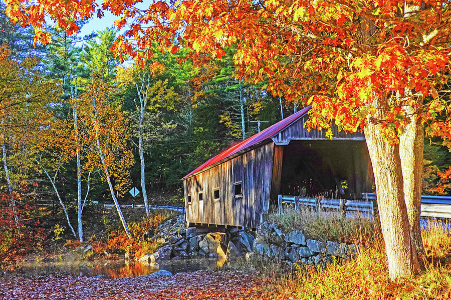 Dalton Covered Bridge in Fall Foliage Warner NH Yellow Tree Photograph by Toby McGuire