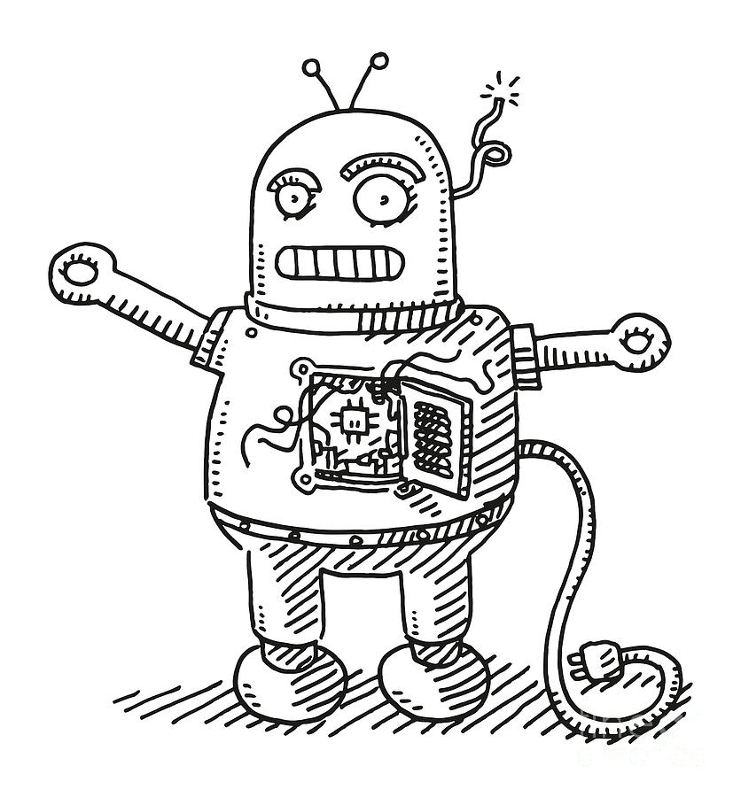 Damaged Robot Drawing Drawing by Frank Ramspott