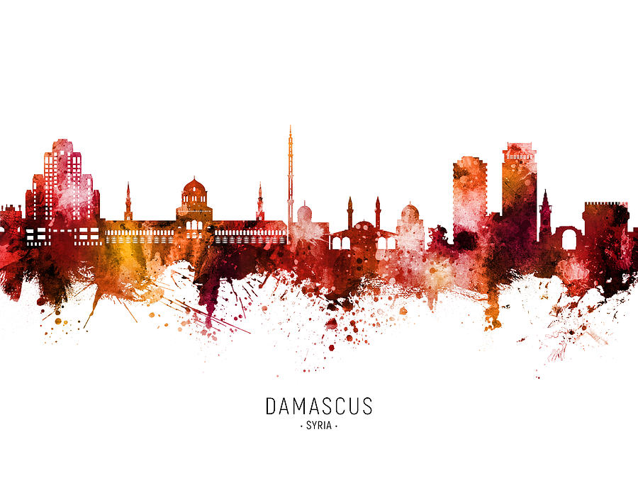 Skyline Digital Art - Damascus Syria Skyline #74 by Michael Tompsett