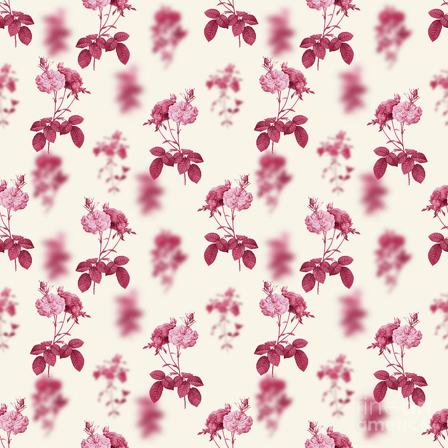 Vintage Mixed Media - Damask Rose Botanical Seamless Pattern in Viva Magenta n.0885 by Holy Rock Design