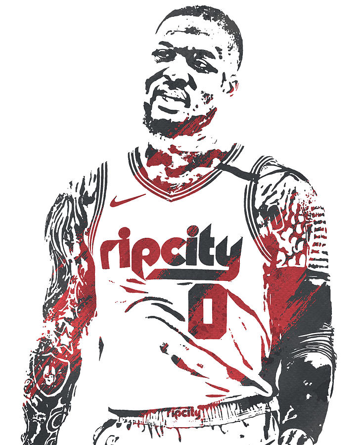 Damian Lillard Portland Trailblazers Watercolor Strokes Pixel Art 100 ...