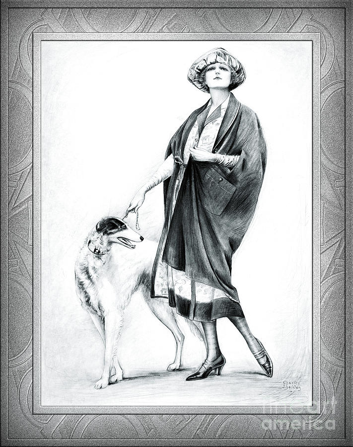 Damsel and Her Saluki by Charles Gates Sheldon Remastered Vintage Art Xzendor7 Reproductions Drawing by Rolando Burbon