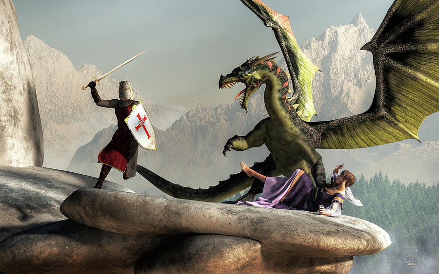 Knight Digital Art - Damsel, Dragon, and Knight by Daniel Eskridge