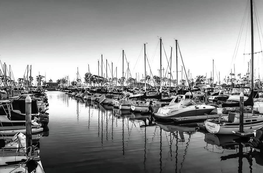 Dana Point Harbor in Black and White Photograph by Rebecca Herranen