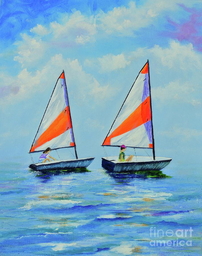 Dana Point Sailing Lessons Painting by Mary Scott