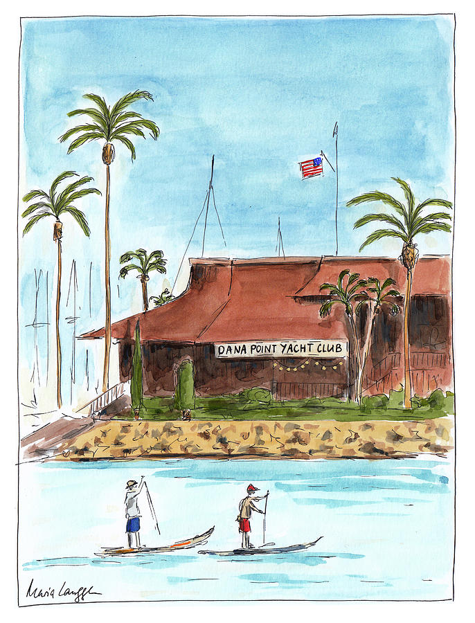 Boat Painting - Dana Point Yacht Club Watercolor by Maria Langgle