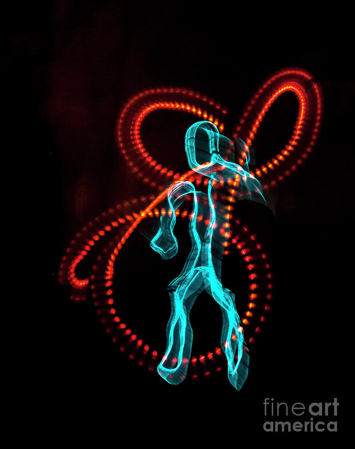 mysterious dance A BLUE DANCING FIGURE IMAGINATIVE CHEERFUL RED LIGHTS STEAM AROUND Photograph by Tatiana Bogracheva