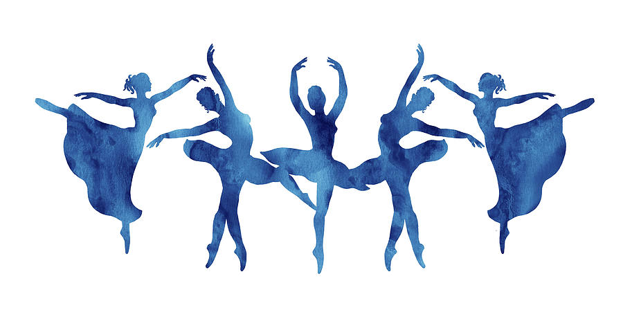Dance Of Blue Watercolor Ballerinas Silhouette  Painting by Irina Sztukowski
