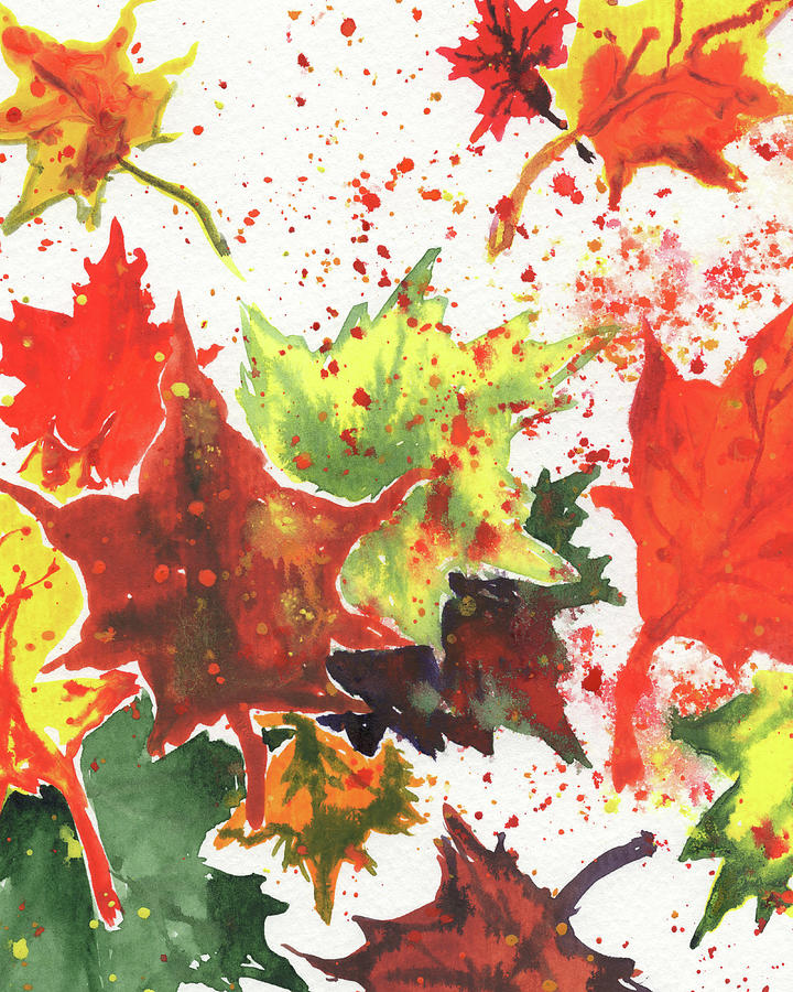 Dance Of Fall Autumn Leaves Watercolor Season Decor I Painting by Irina Sztukowski