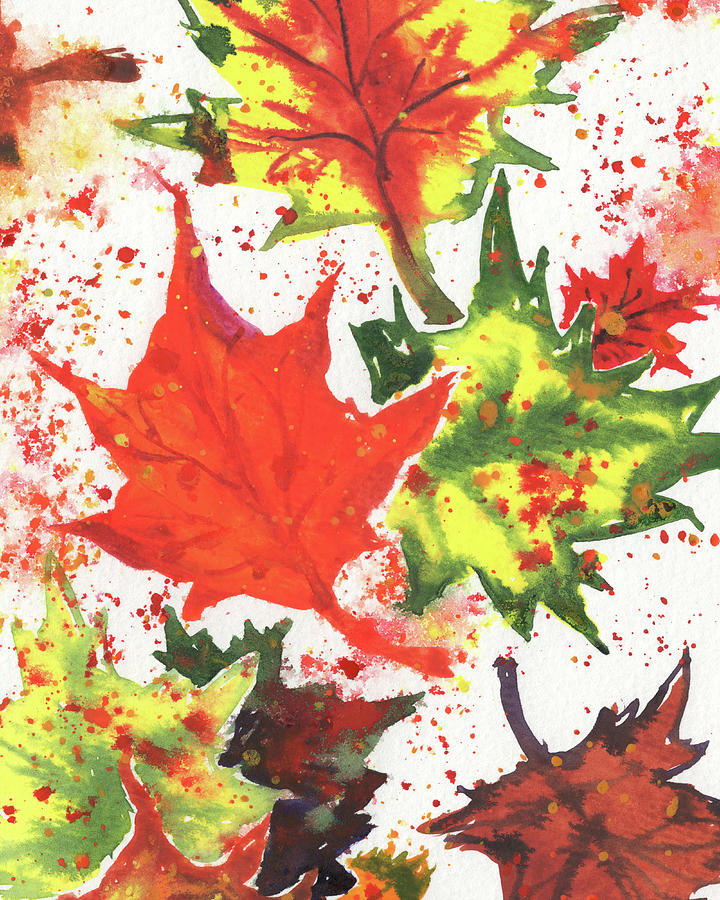 Dance Of Fall Autumn Leaves Watercolor Season Decor II Painting by Irina Sztukowski