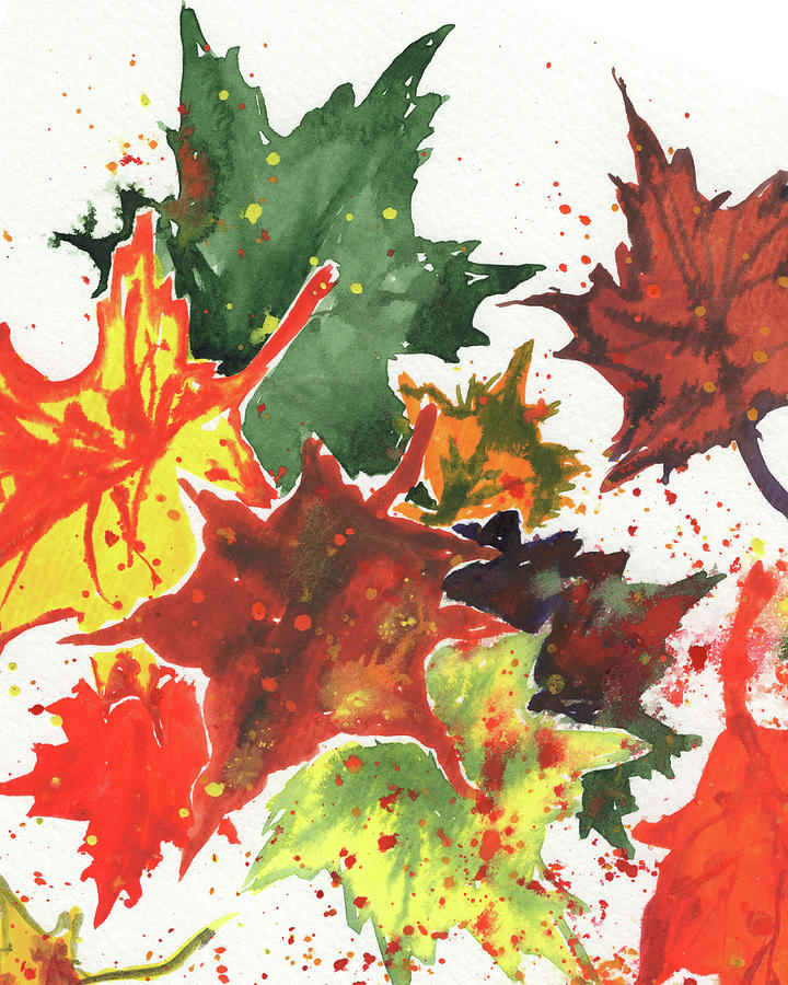 Dance Of Fall Autumn Leaves Watercolor Season Decor III Painting by Irina Sztukowski