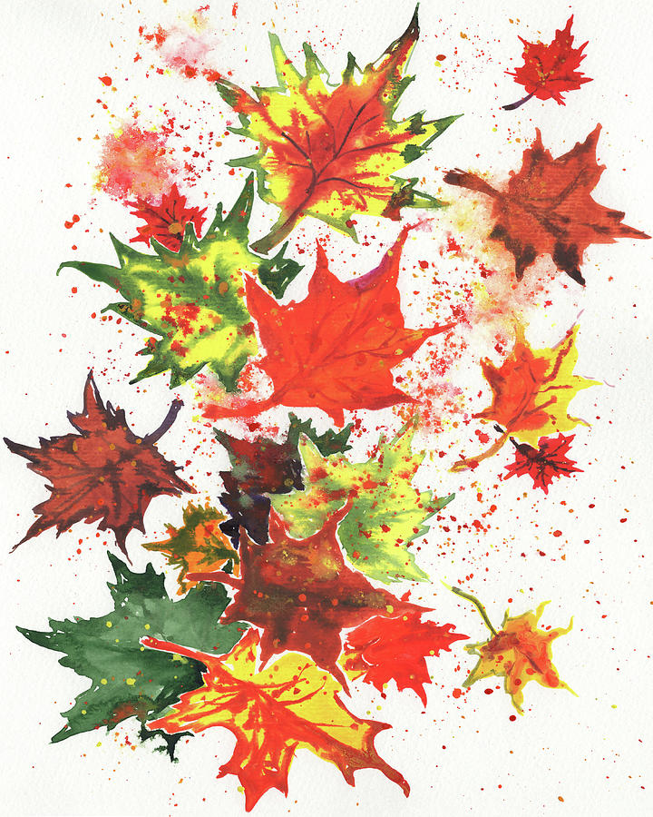 Dance Of Fall Autumn Leaves Watercolor Season Decor IV Painting by Irina Sztukowski