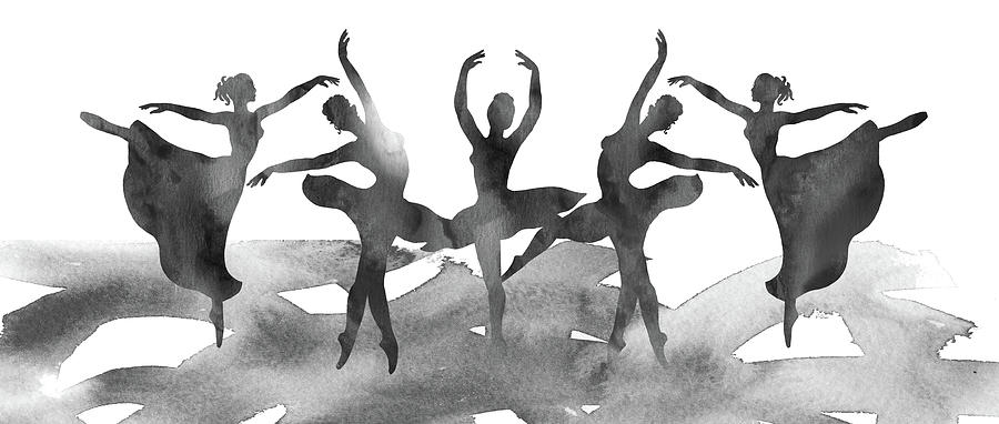 Dance Of Gray Watercolor Ballerinas Silhouette  Painting by Irina Sztukowski