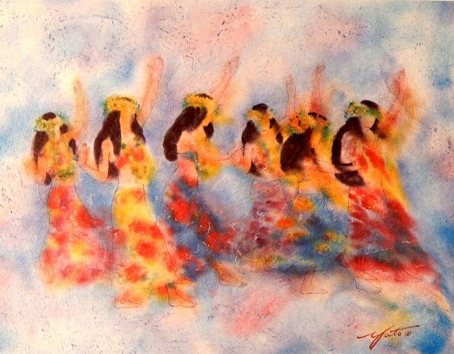 Hawaii Painting - Hula Dance, Dance Of Paradise by John YATO