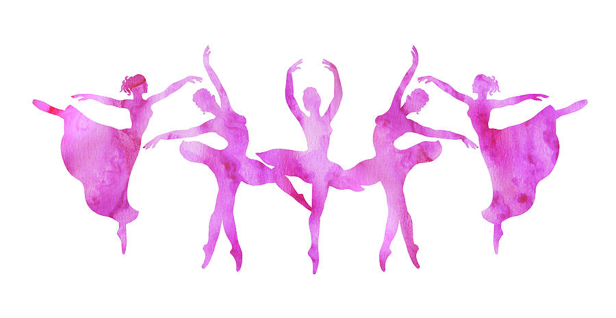 Dance Of Pink Watercolor Ballerinas Silhouette  Painting by Irina Sztukowski