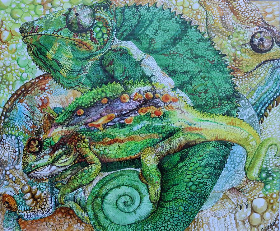 Dance Of The Chameleons Drawing by Margot Brassil