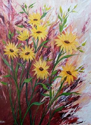 Dance of the Daisies Painting by Sue Dinenno