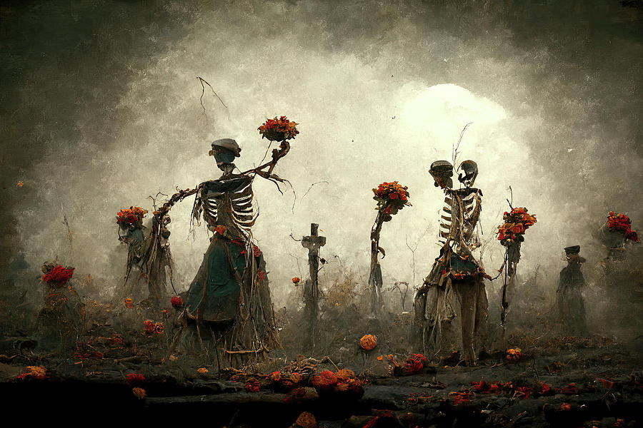 Skeleton Digital Art - Dance Of The Dead by Ron Weathers