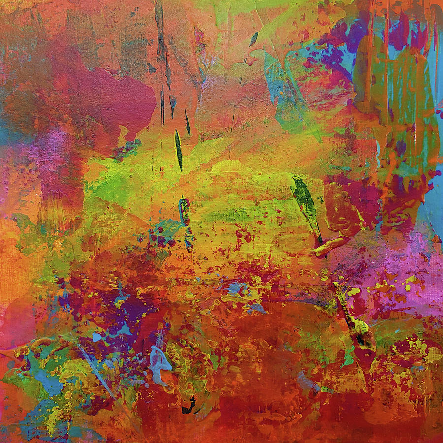 DANCE OF THE FIREBIRDS Abstract Painting Red Orange Yellow Pink Blue Painting by Lynnie Lang