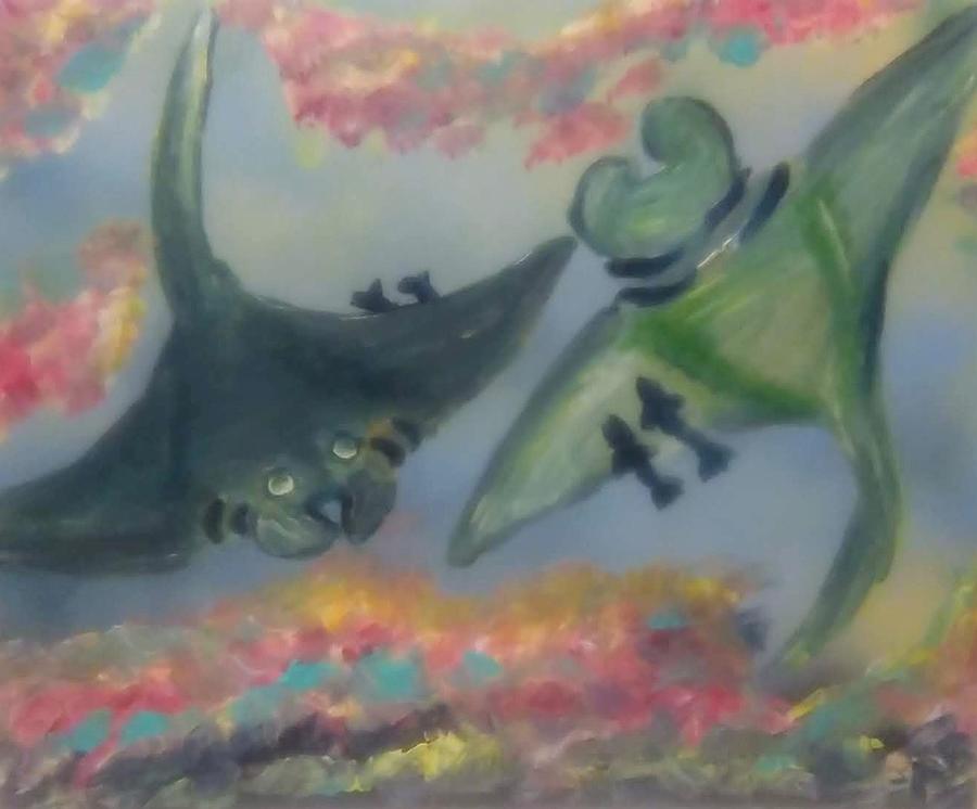 Dance of the Mantas in a Sea of Plankton Painting by Andrew Blitman