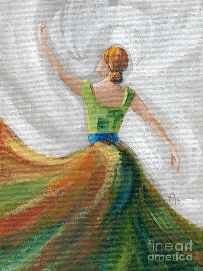 Dancer - Rust, Greens Blues Painting by Annie Troe