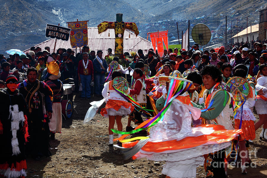 Dancers at end of pilgrimage to the Qoyllur Riti Sanctuary Peru Photograph by James Brunker